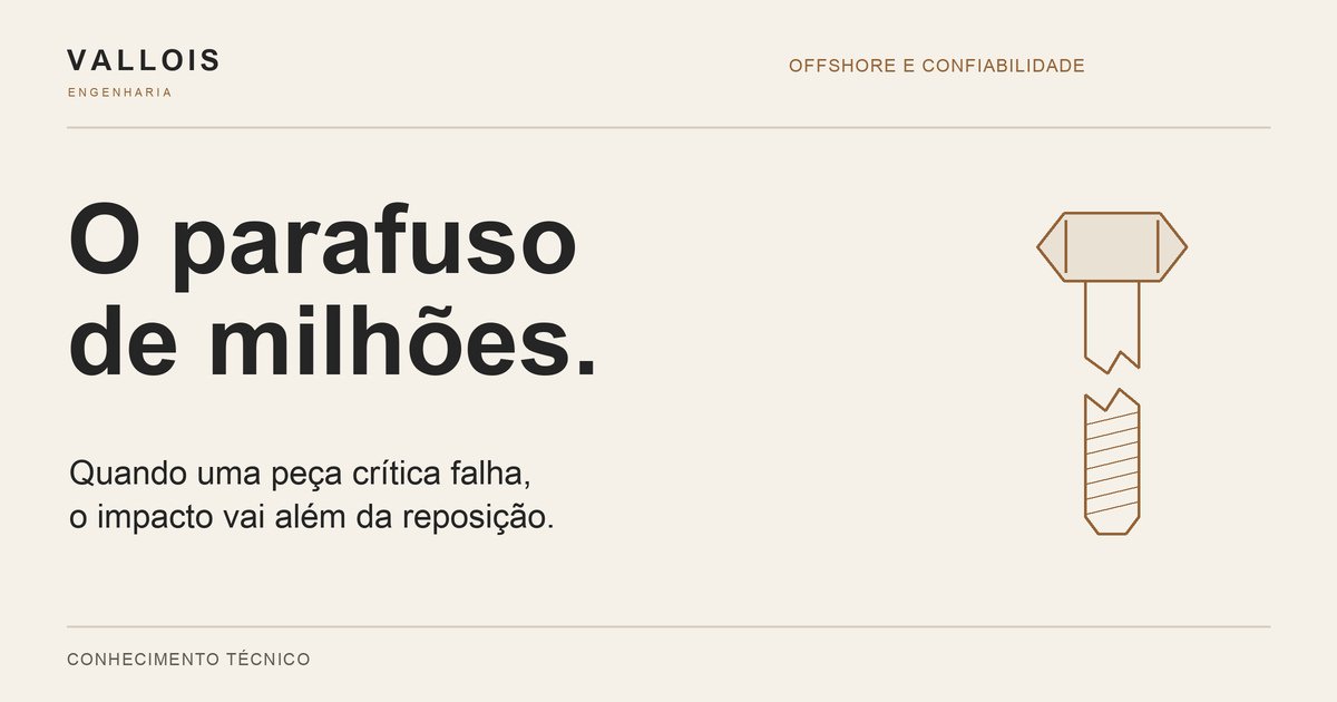 Ilustração de um parafuso rompido acompanha o título O parafuso de milhões, sobre falhas e tempo de parada em operações offshore.