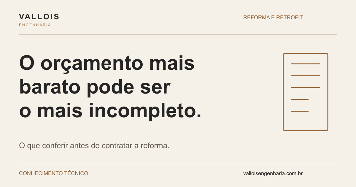 O orçamento mais barato pode ser o mais incompleto — o que conferir antes de contratar uma reforma.